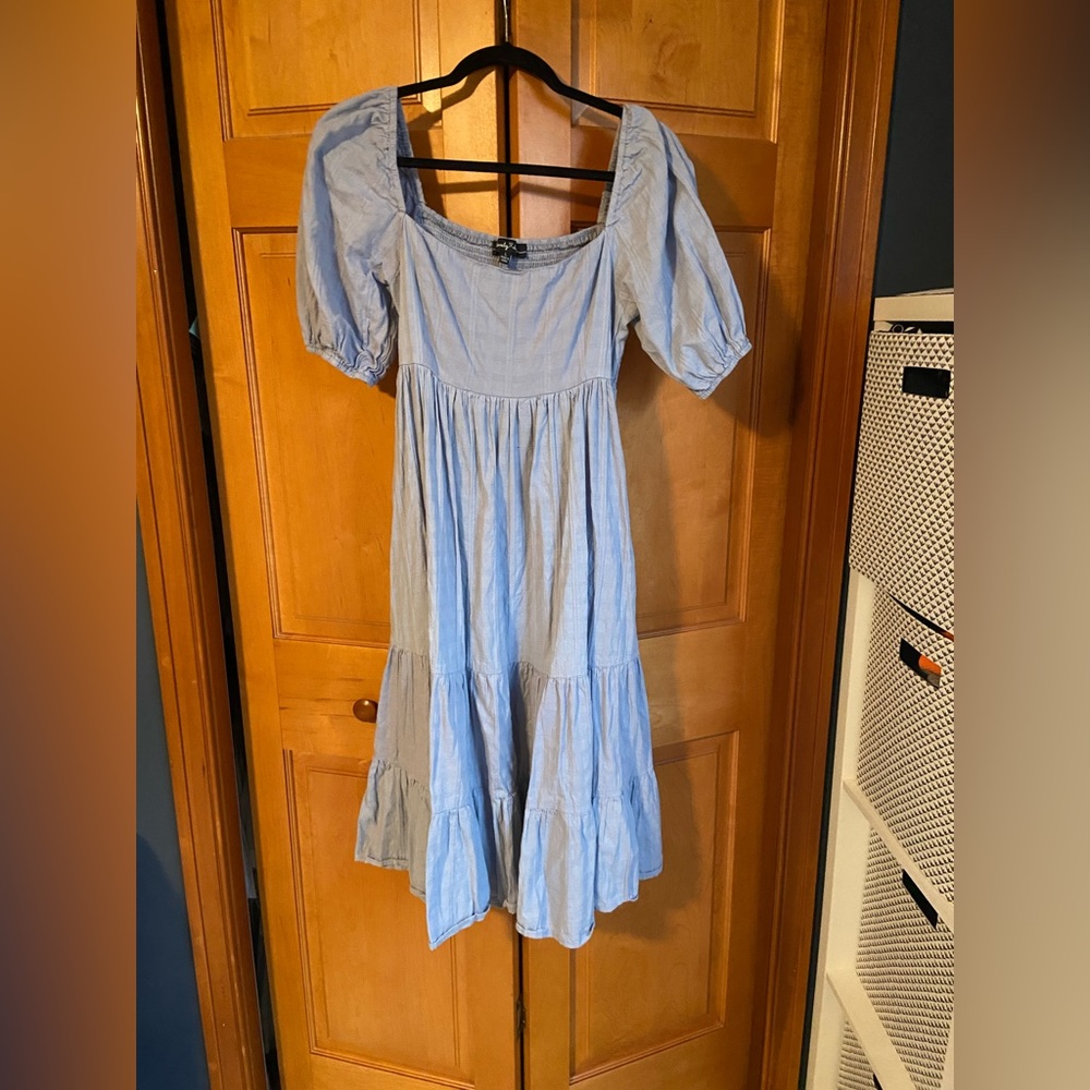 Blue Short Sleeve Midi Dress